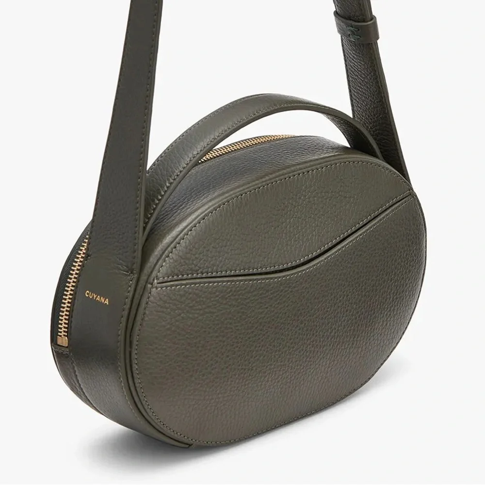 Like New CUYANA Top Handle Crossbody Bag in Dark Olive Pebbled Leather